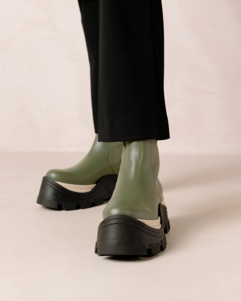 Alohas Sapphire Chess Cuero Boots Verde Oliva | YMEXG4516