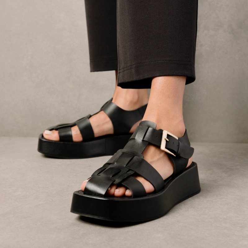 Alohas Scenic Vegan Cuero Sandals Negros | NWAPV8476