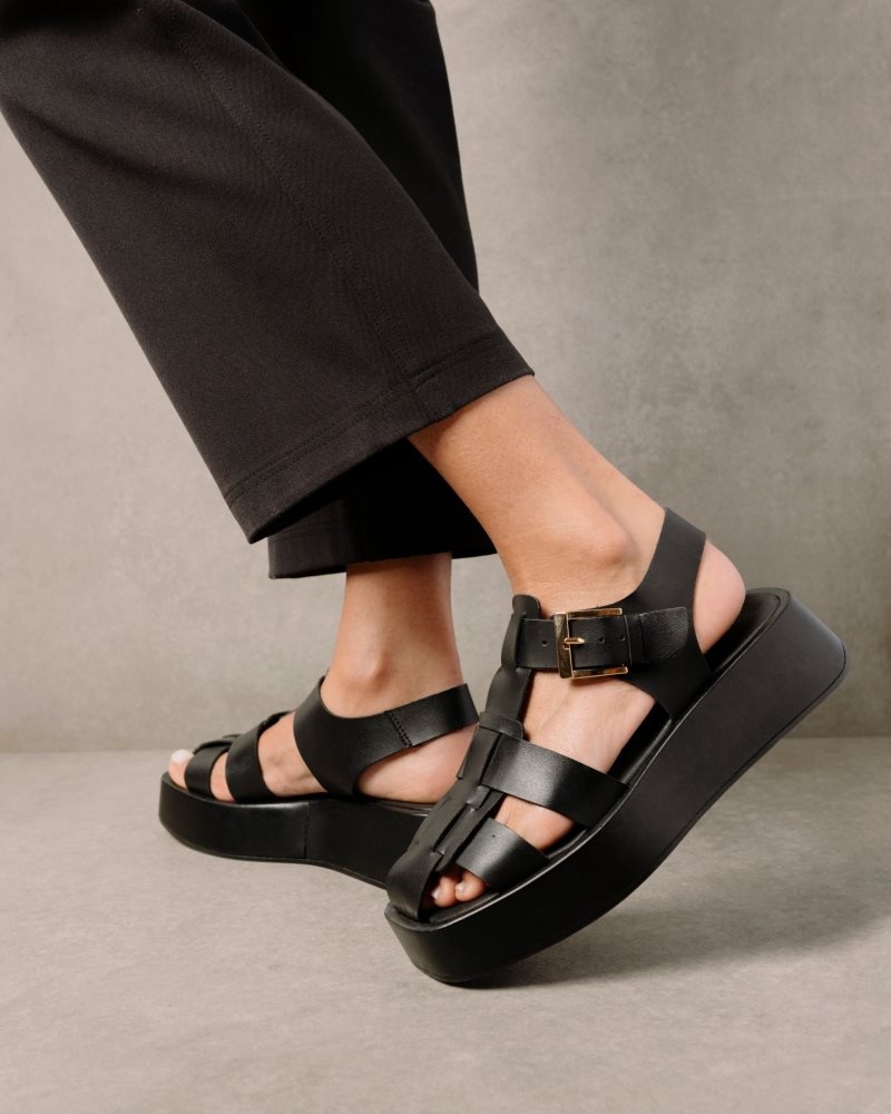 Alohas Scenic Vegan Cuero Sandals Negros | NWAPV8476