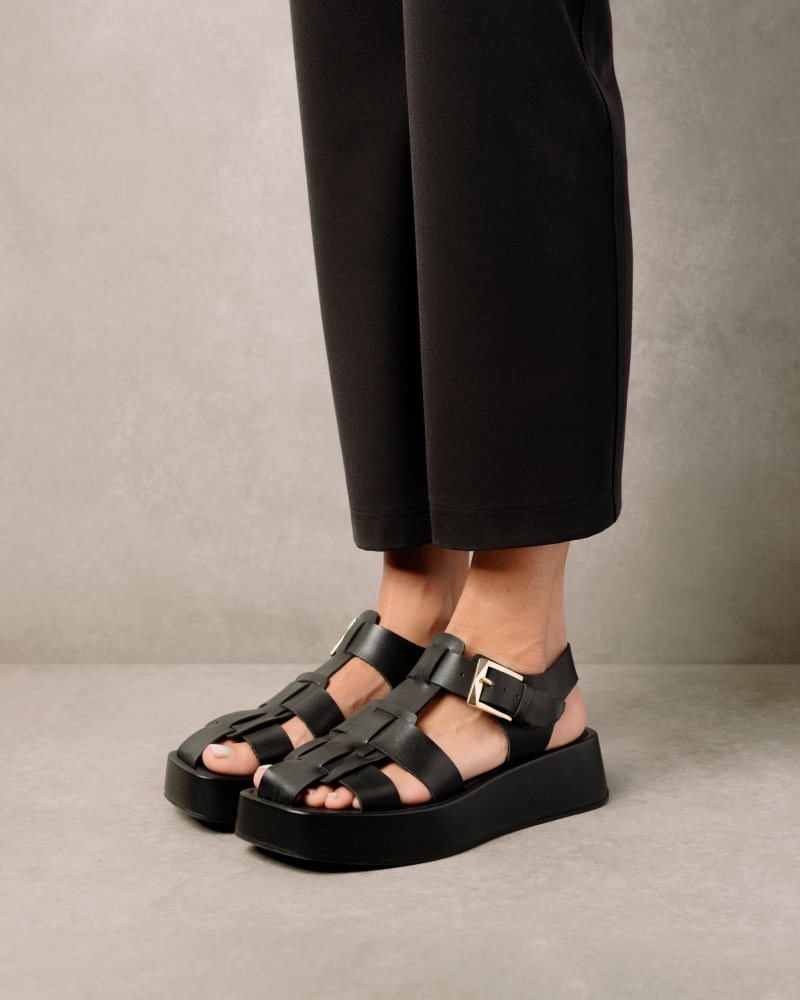 Alohas Scenic Vegan Cuero Sandals Negros | NWAPV8476