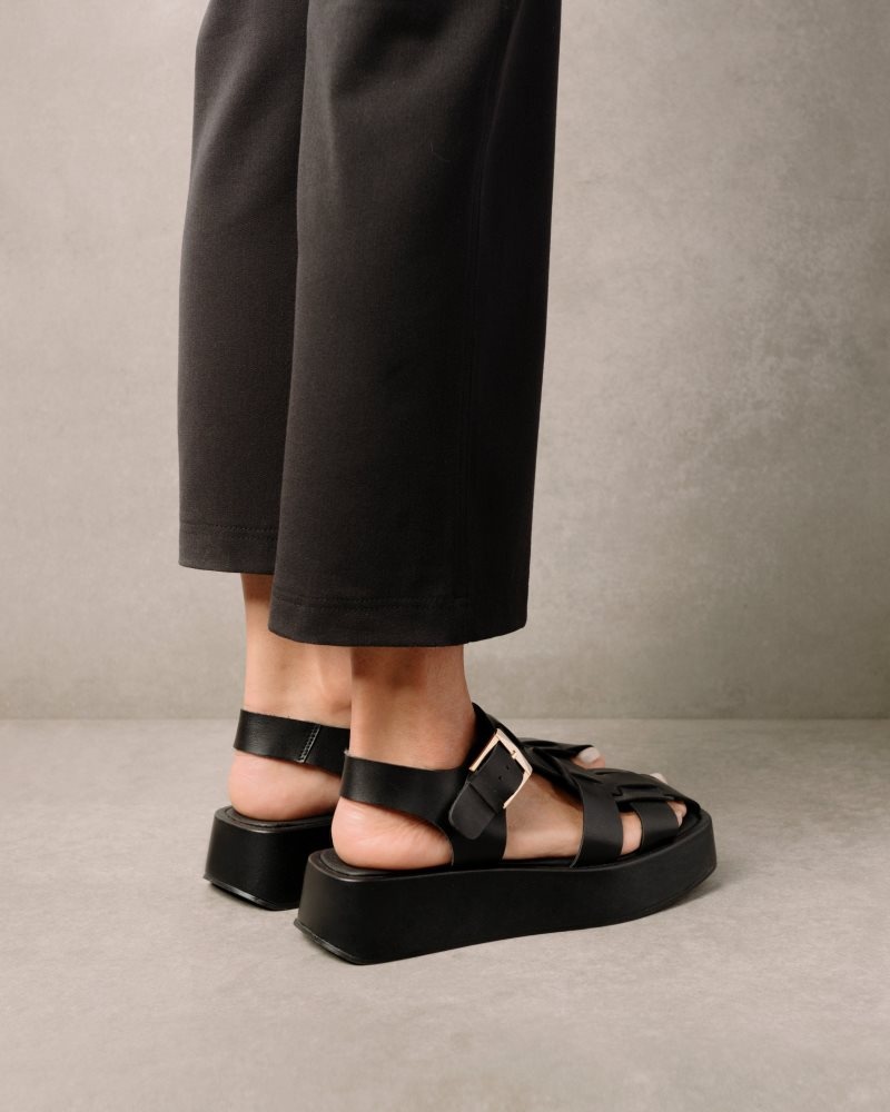 Alohas Scenic Vegan Cuero Sandals Negros | NWAPV8476