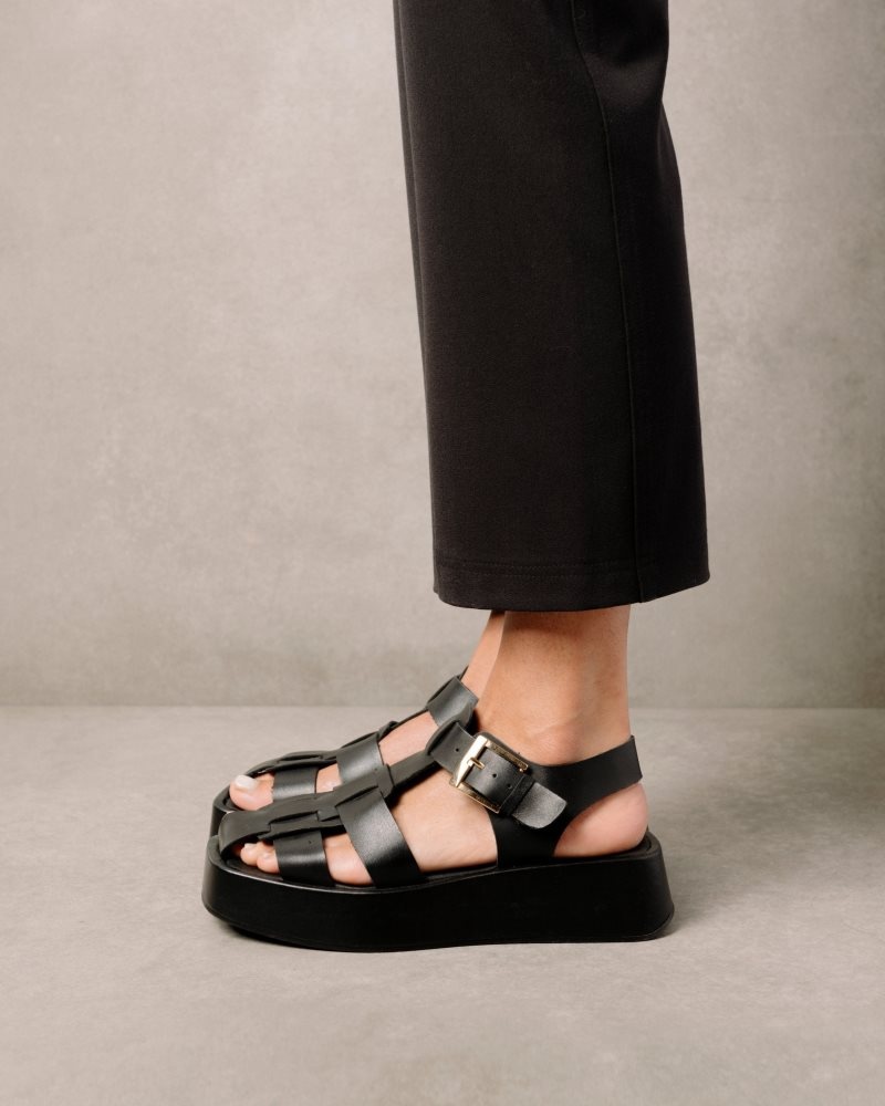 Alohas Scenic Vegan Cuero Sandals Negros | NWAPV8476