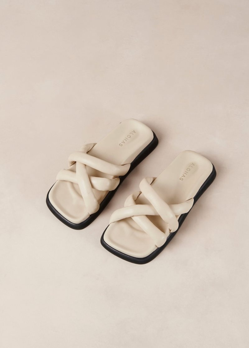 Alohas Slip On Cross Cuero Sandals Blancos | STFRV3849