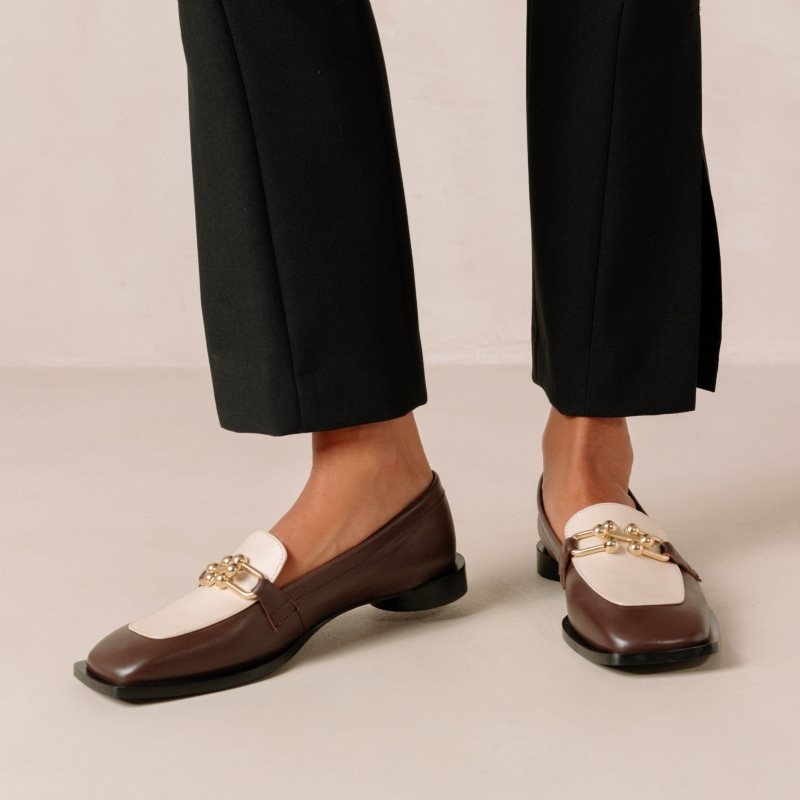 Alohas Spotlight Cuero Loafers Cafes Marrom Creme | BDFIU0649