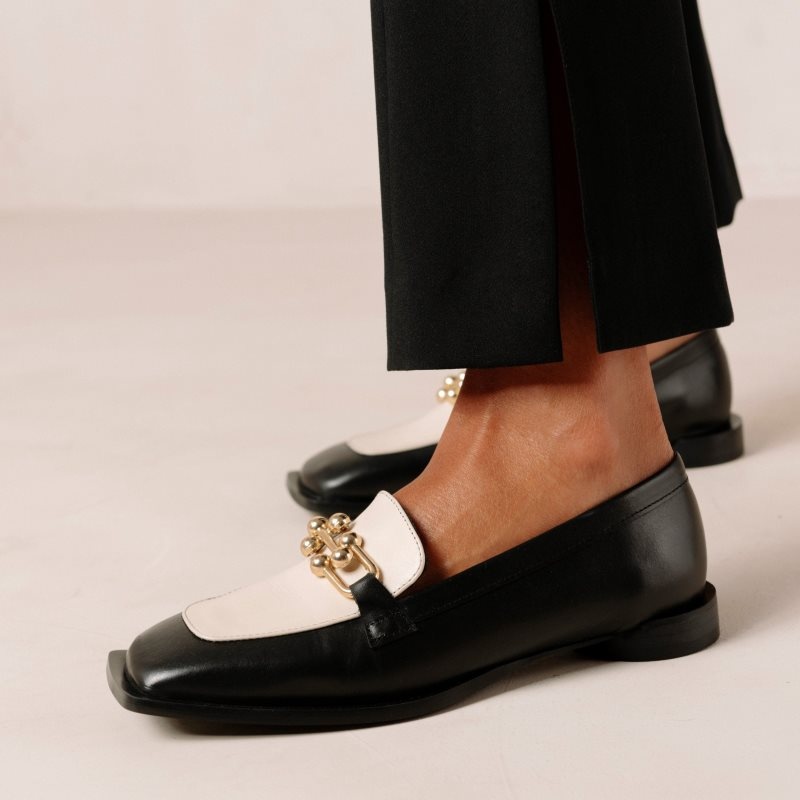 Alohas Spotlight Cuero Loafers Negros Creme | QPTIE8935