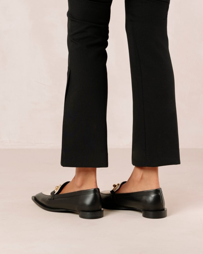 Alohas Spotlight Cuero Loafers Negros Creme | QPTIE8935