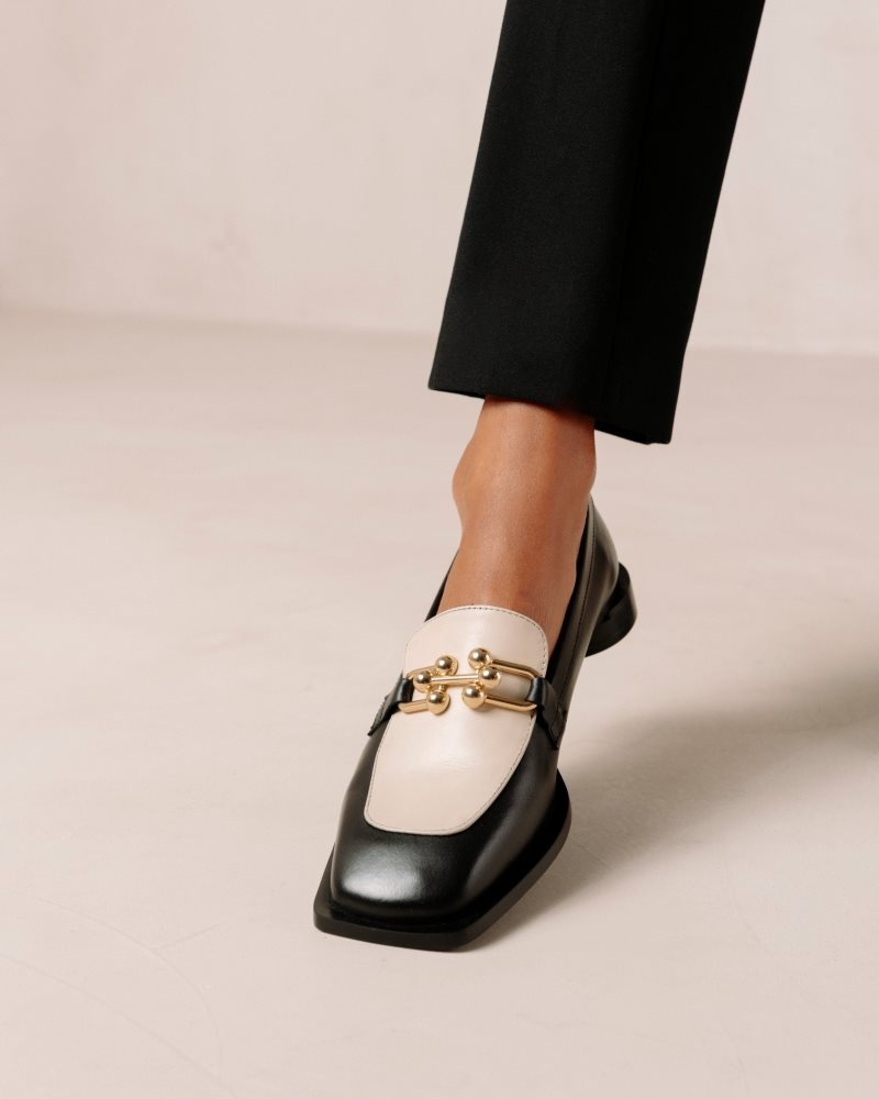 Alohas Spotlight Cuero Loafers Negros Creme | QPTIE8935