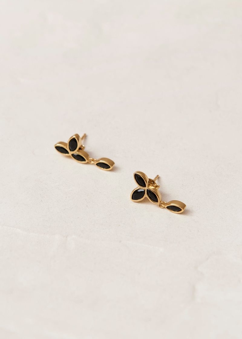 Alohas Sunflower Crystals Earrings Negros | DZIPB2143