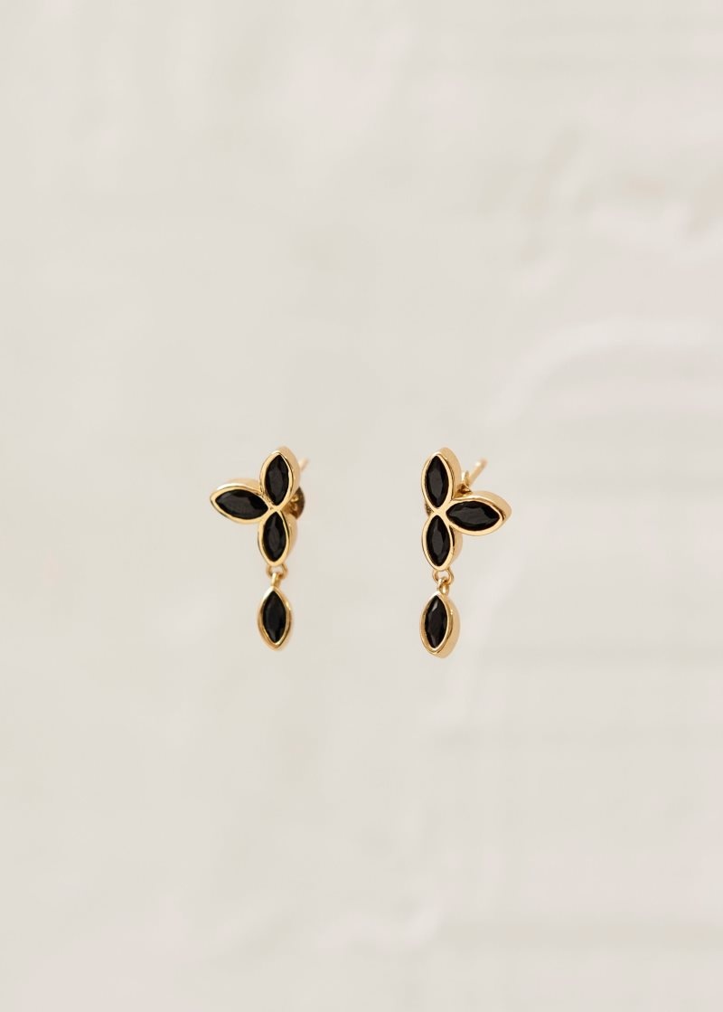 Alohas Sunflower Crystals Earrings Negros | DZIPB2143