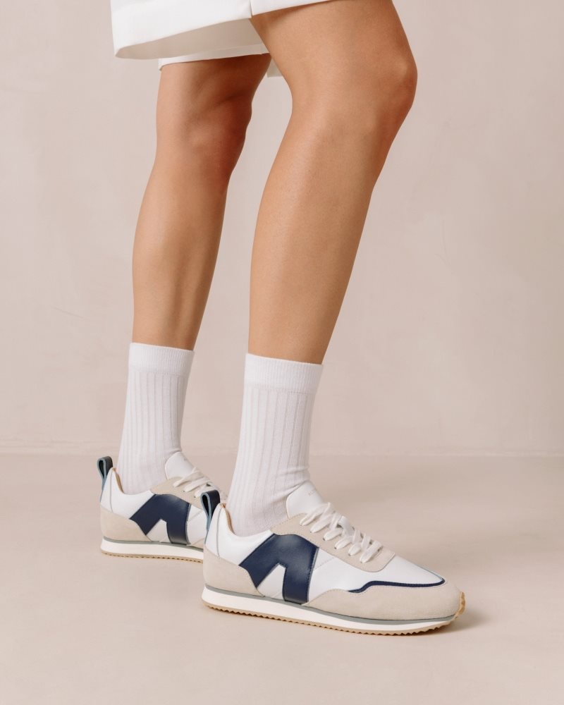 Alohas TB.015 Cuero Sneakers Blancos Azul Marino | KPCND3628