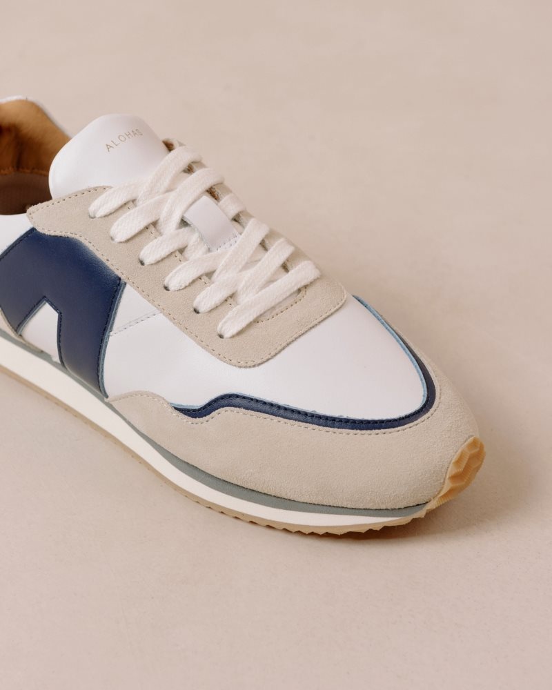 Alohas TB.015 Cuero Sneakers Blancos Azul Marino | KPCND3628