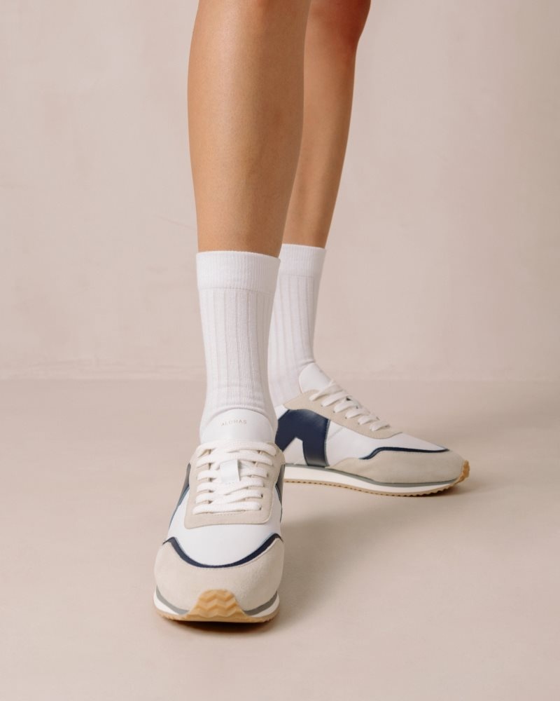 Alohas TB.015 Cuero Sneakers Blancos Azul Marino | KPCND3628