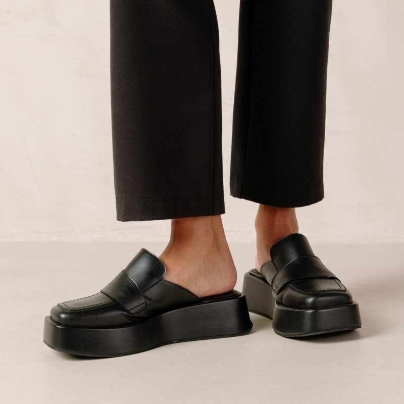 Alohas Tempera Vegan Cuero Loafers Negros | YXQPB2489