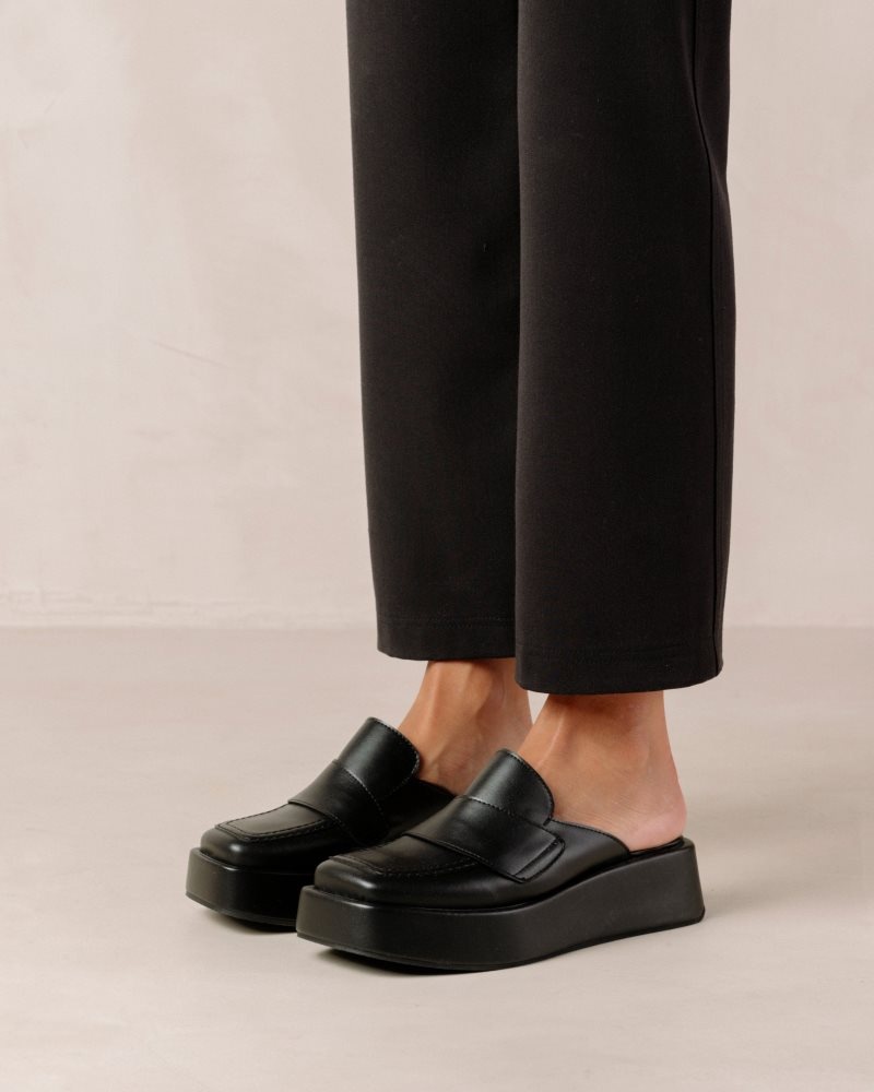 Alohas Tempera Vegan Cuero Loafers Negros | YXQPB2489