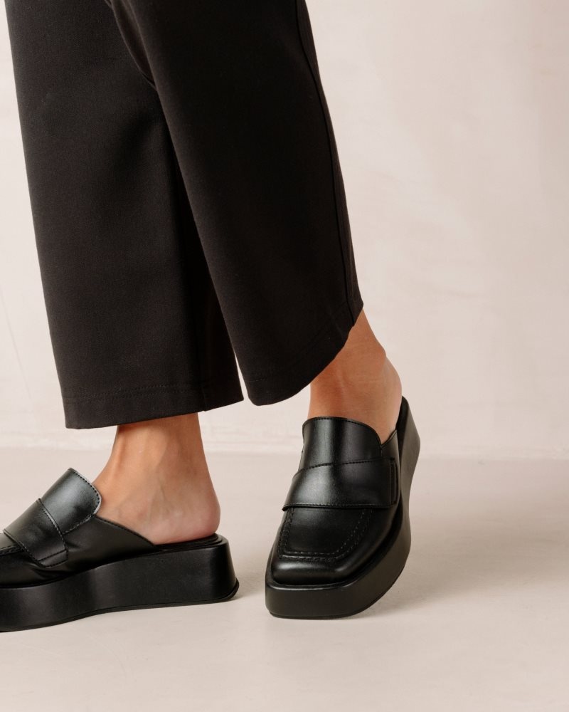 Alohas Tempera Vegan Cuero Loafers Negros | YXQPB2489