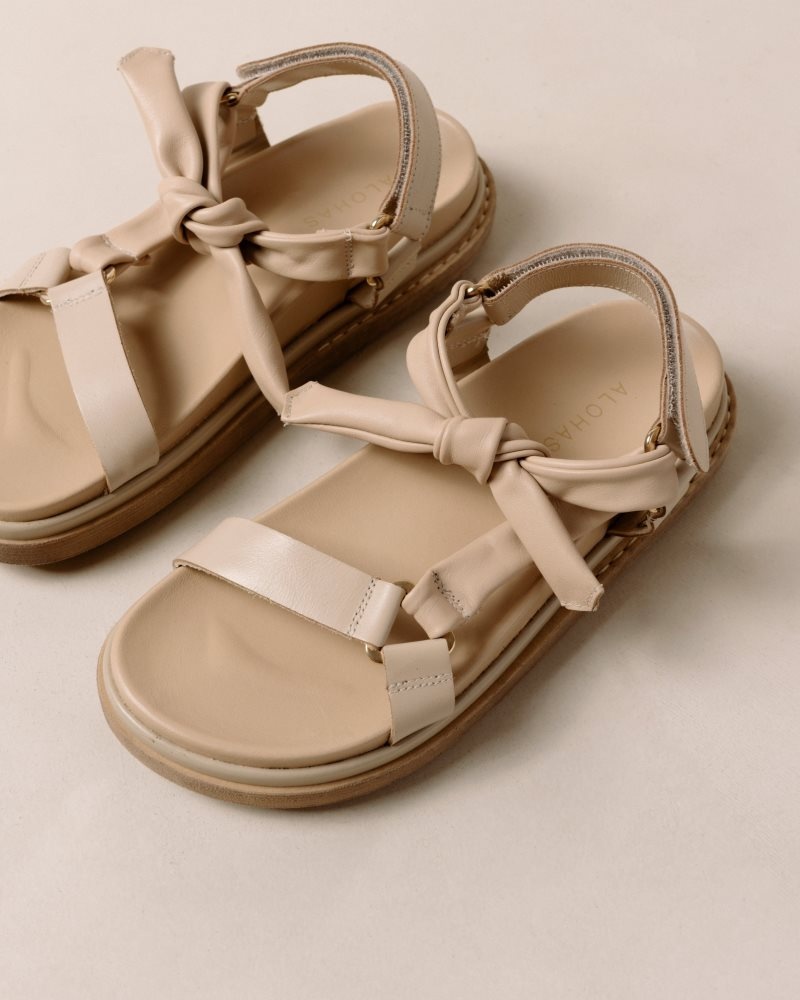 Alohas Tied Together Cuero Sandals Grises Beige | KANXO5243