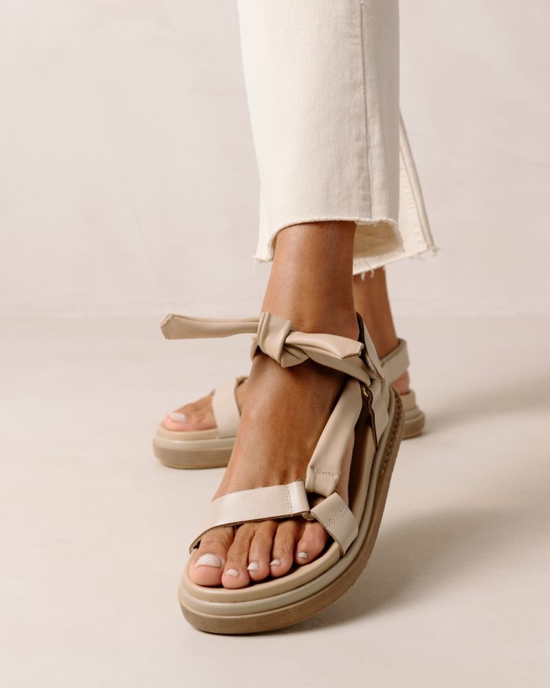 Alohas Tied Together Cuero Sandals Grises Beige | KANXO5243