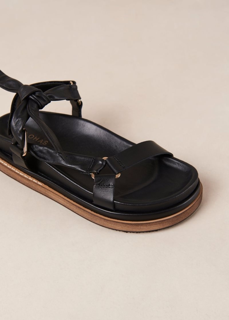 Alohas Tied Together Cuero Sandals Negros | SWPIV5021