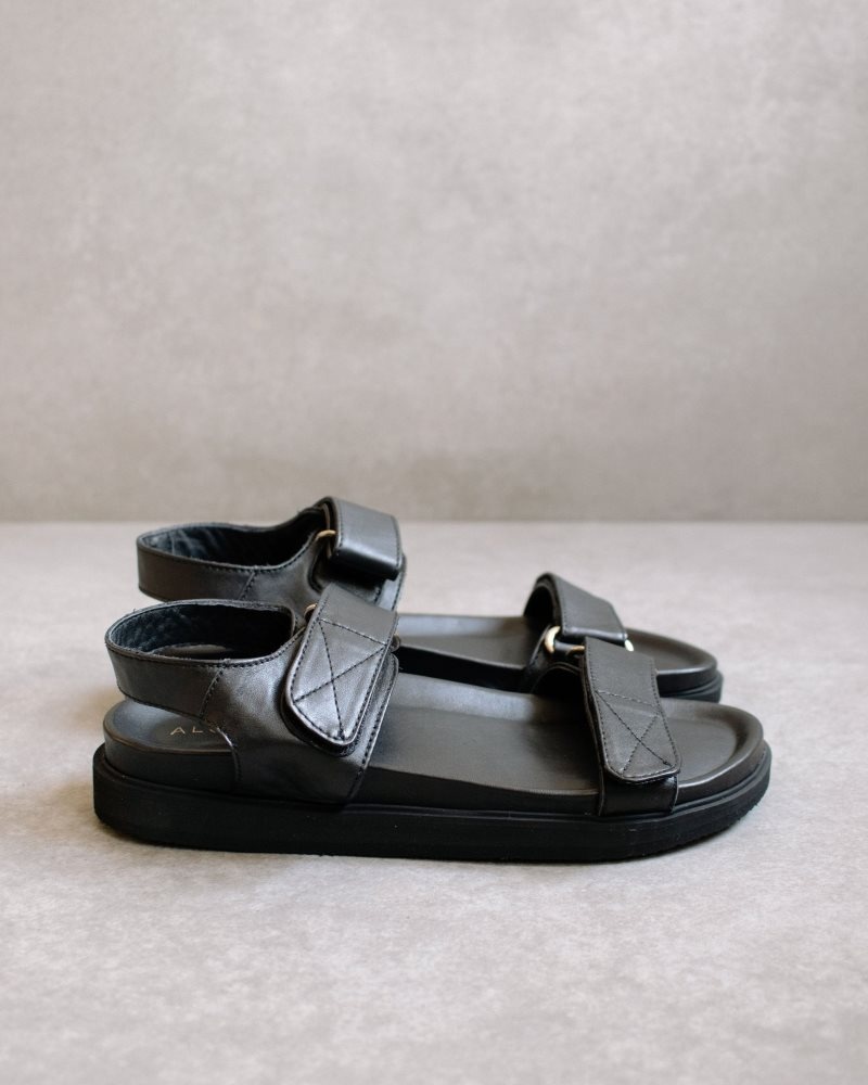 Alohas Traveller Hook Loop Cuero Sandals Negros | TPABY1370