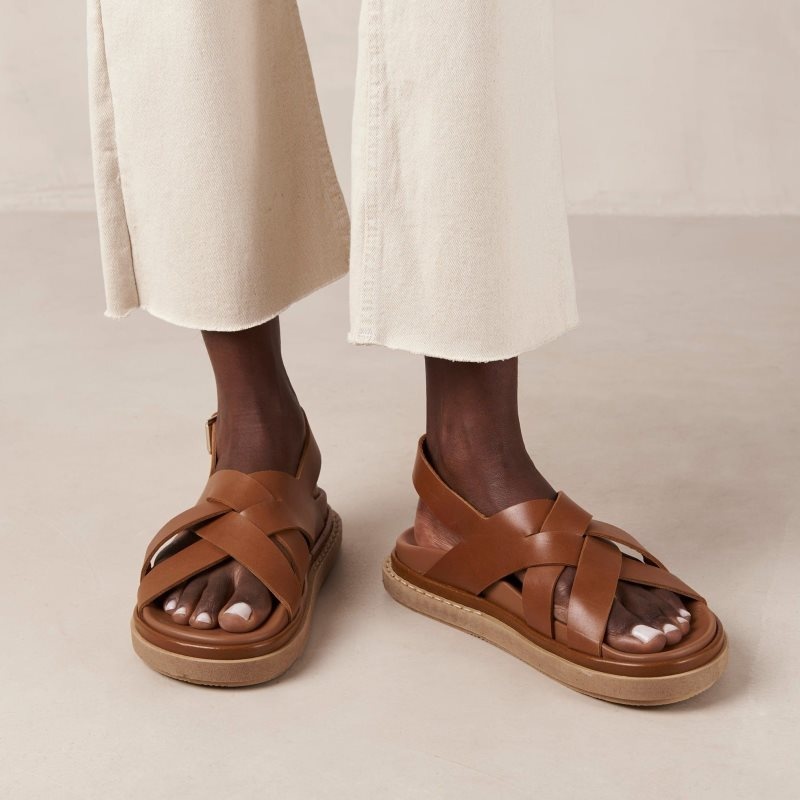 Alohas Trunca Cuero Sandals Marrom | ILXBZ3874