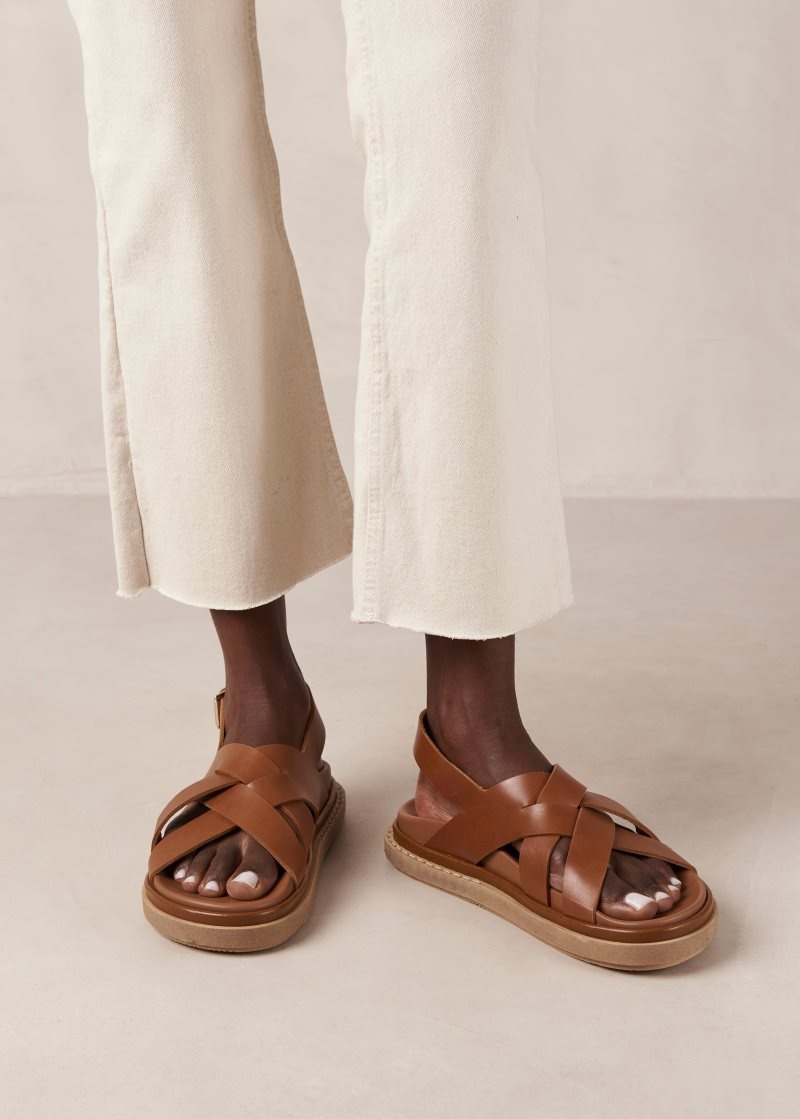 Alohas Trunca Cuero Sandals Marrom | ILXBZ3874