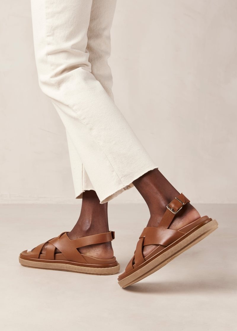 Alohas Trunca Cuero Sandals Marrom | ILXBZ3874