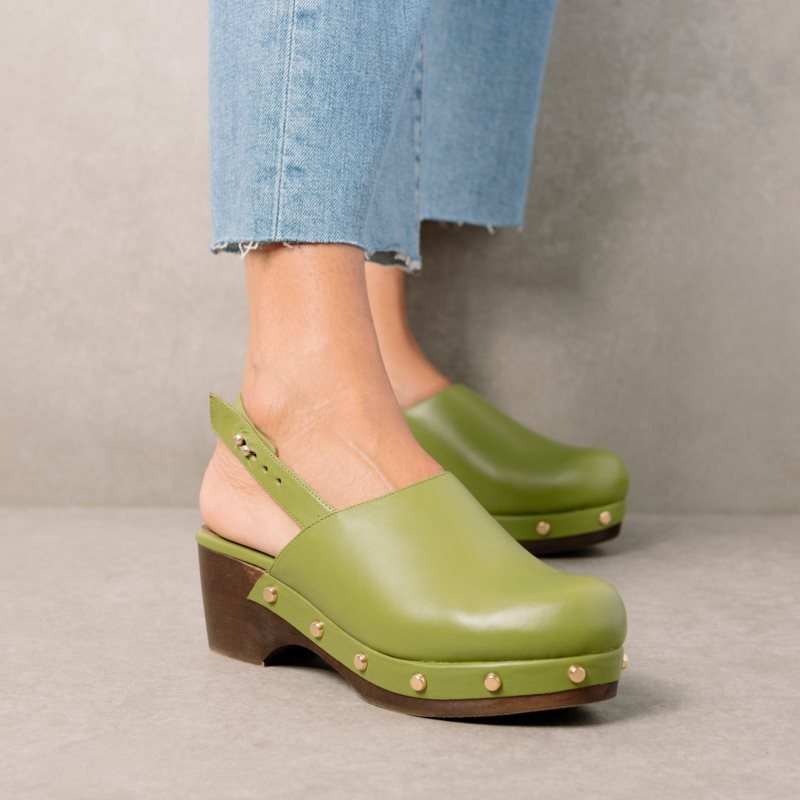 Alohas Vinyl Cuero Clogs Evergreen | MHZFC6789