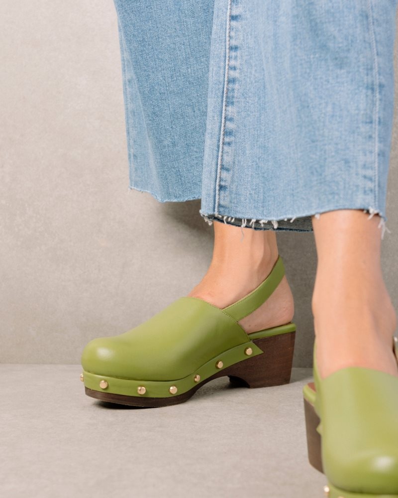 Alohas Vinyl Cuero Clogs Evergreen | MHZFC6789