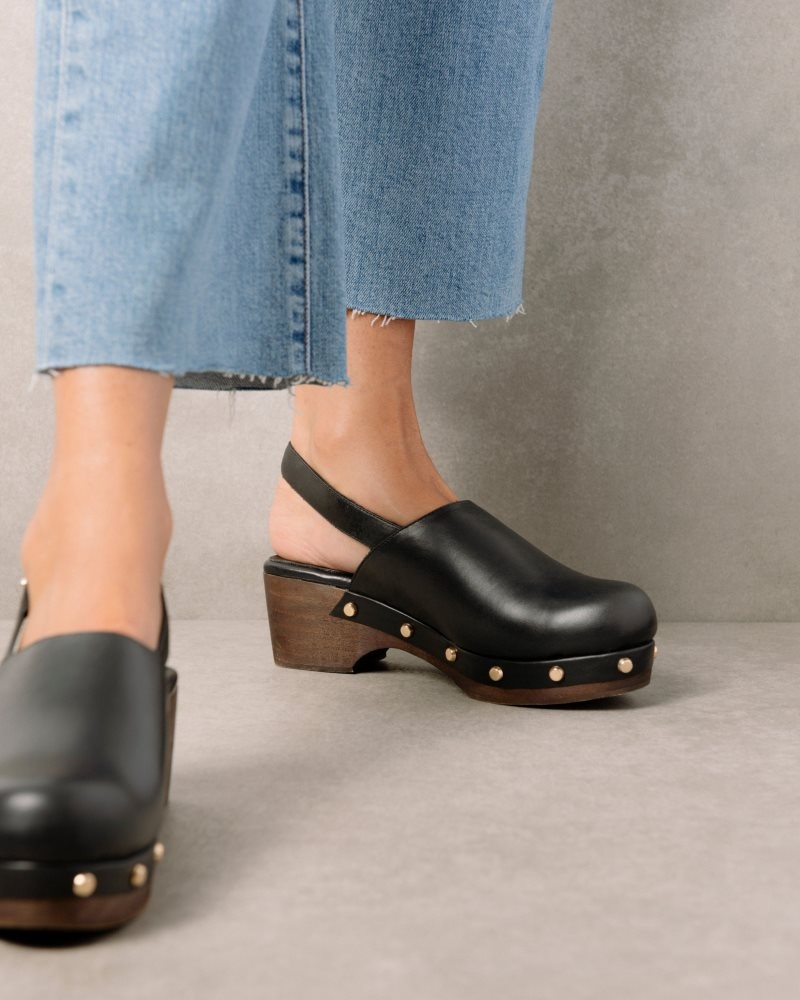 Alohas Vinyl Cuero Clogs Negros | IWFXP0257