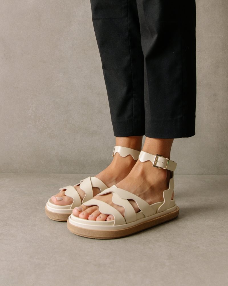 Alohas Wavy Cuero Sandals Blancos | RLHJV8290