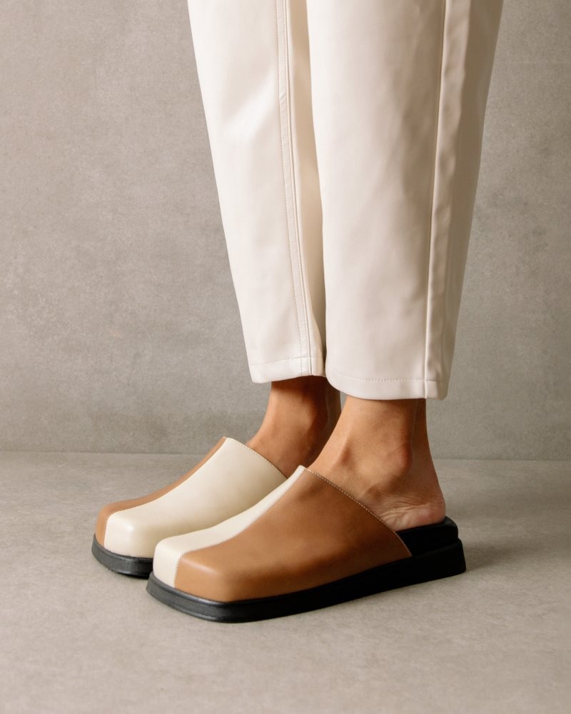 Alohas Whiz Cuero Mules Marrom Blancos | BEXCA4790