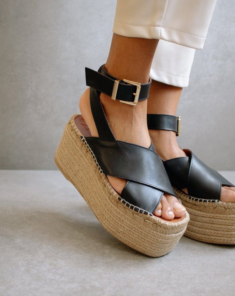 Alohas Willow Cuero Espadrilles Negros | DMSGR4170