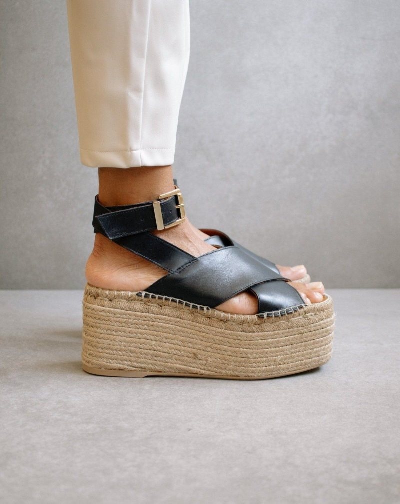 Alohas Willow Cuero Espadrilles Negros | DMSGR4170