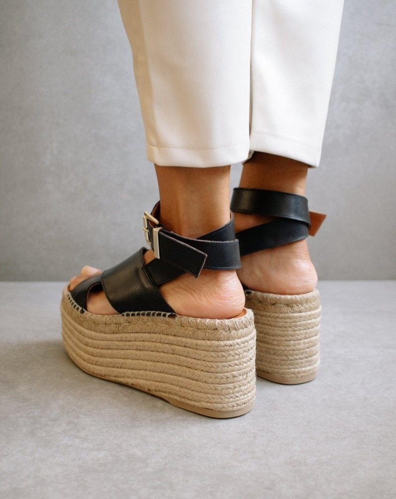 Alohas Willow Cuero Espadrilles Negros | DMSGR4170