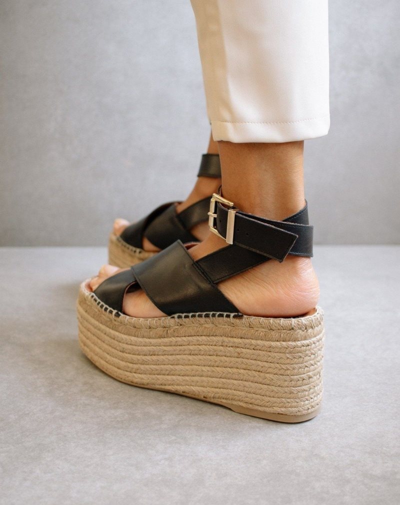 Alohas Willow Cuero Espadrilles Negros | DMSGR4170